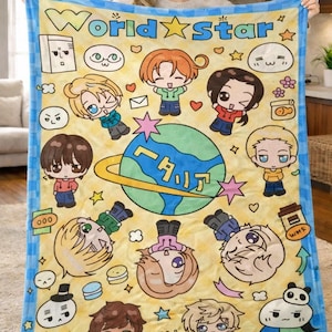 Cute Chibi Style Flannel Blanket – Soft Lightweight Cozy Throw with Gradient or Plaid Design (100 × 150 cm) image 1