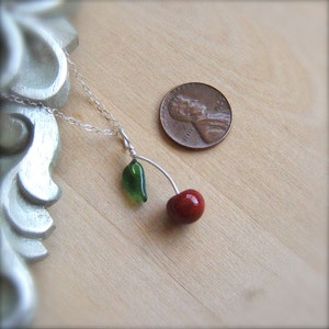 Glass Cherry Rockabilly Necklace in Sterling Silver by Bullseyebeads image 3