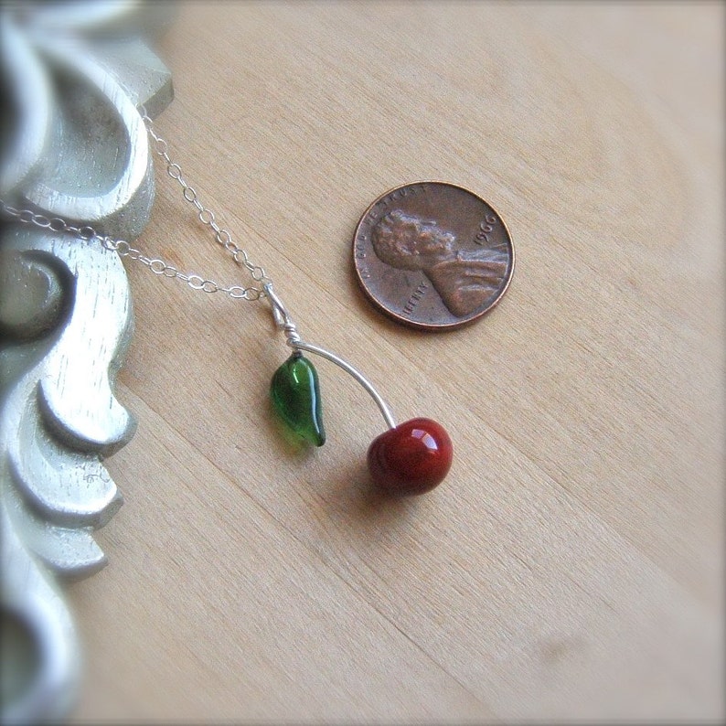 Glass Cherry Rockabilly Necklace in Sterling Silver by Bullseyebeads image 3