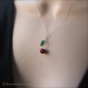Glass Cherry Rockabilly Necklace in Sterling Silver by Bullseyebeads image 1