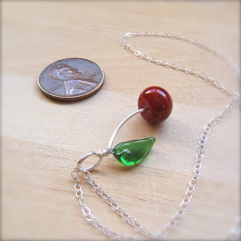 Glass Cherry Rockabilly Necklace in Sterling Silver by Bullseyebeads image 4