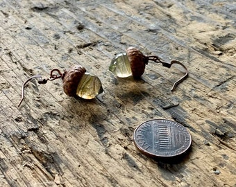 Glass Acorn Earrings in Stormy Weather- by Bullseyebeads