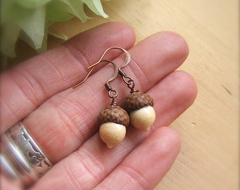 Glass Acorn Earrings - Ivory - by Bullseyebeads