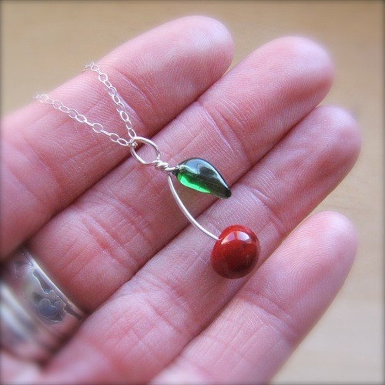 Glass Cherry Rockabilly Necklace in Sterling Silver by Bullseyebeads image 5