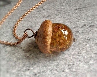 Glass Acorn Necklace - Honey Harvest - by Bullseyebeads