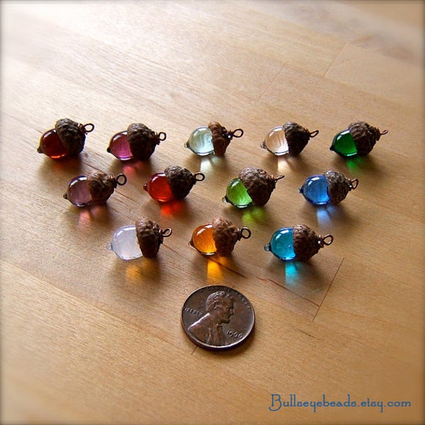 Mini Glass Acorn Necklace - Choose your own Birthstone - by Bullseyebeads