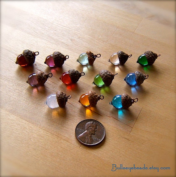 Mini Glass Acorn Necklace - Choose your own Birthstone - by Bullseyeb…