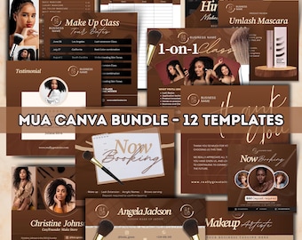 Makeup Artistry Canva Template Bundle – 12 Brown Editable Templates for Beauty Pros