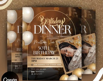 Birthday Dinner Flyer - Editable Canva Template for Celebrations
