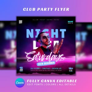 Saturday Night Club Flyer, Social Media Template, Ladies Night Out Business DIY Editable Premade, Event DJ Holiday Night Club Flyer Template