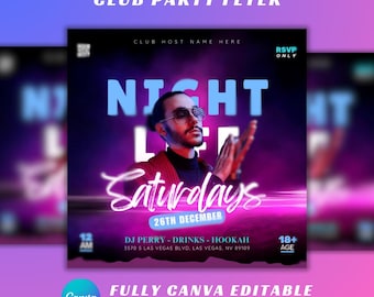 Editable Saturday Night Club Flyer: Social Media Template (Canva)