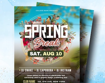 Editable Spring Break Flyer | Beach Party & Club Event Template | Canva Digital Download