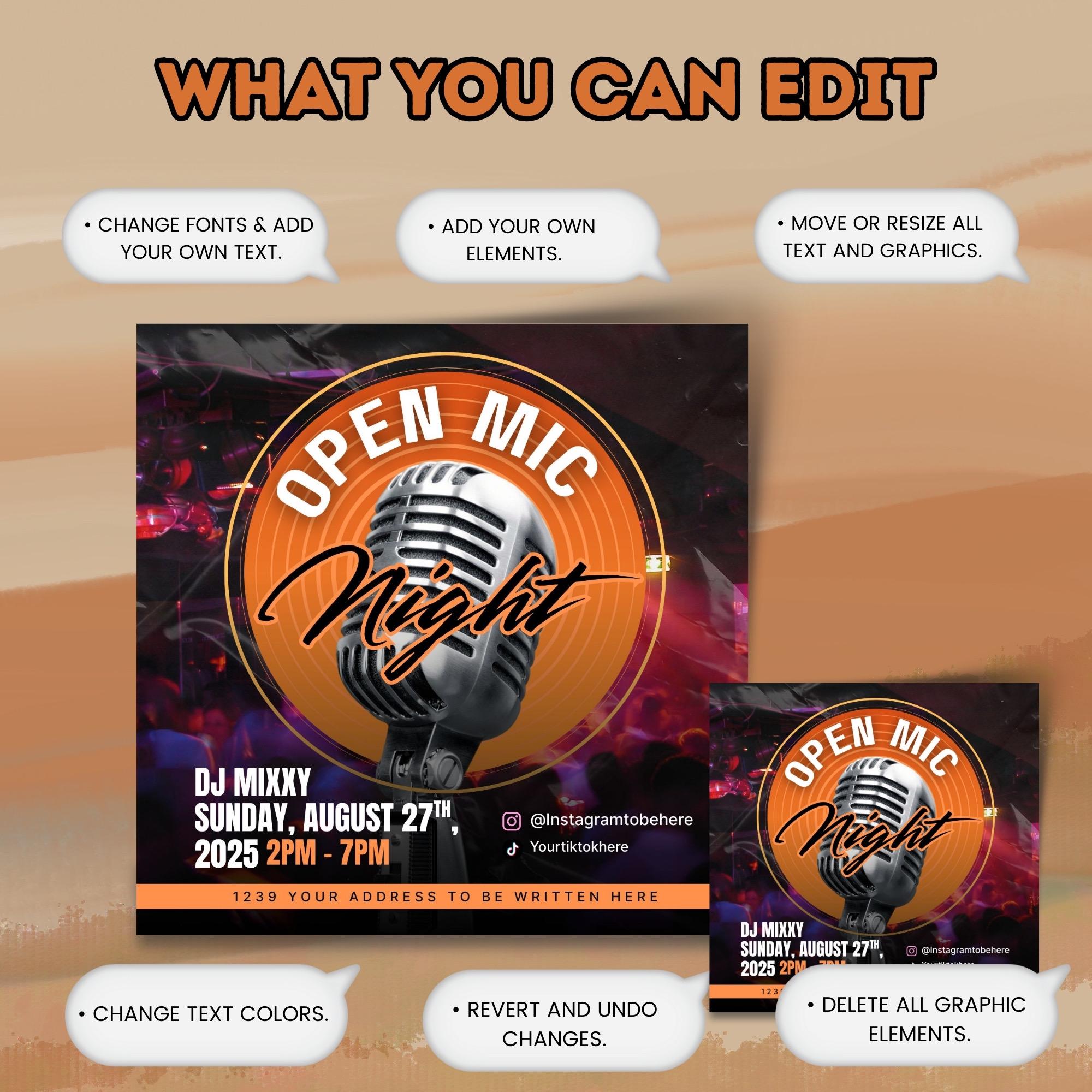 Open Mic Night Flyer Template: Music & Poetry Event (canva