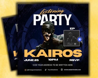 Editable Listening Party Flyer Template Canva | Music Release Invite | Instant Download