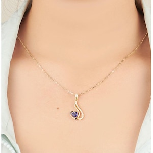 14K Yellow Gold Natural Sapphire & Diamond Double Heart Pendant Necklace | Anniversary Romantic Jewelry | MZ9416-1