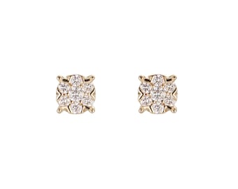 Pendientes de botón circulares con diamantes naturales redondos en oro amarillo de 14 quilates / Joyería minimalista hipoalergénica / MZ9909