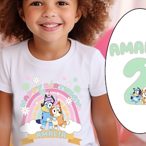 Bluey Soft Custom Birthday Girl Shirt Blue Dog Birthday Shirt Personalized Birthday Party Shirt Toddler Shirt Birthday Shirt Two Sided Kids