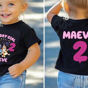 Bluey Custom Birthday Girl Shirt Blue Dog Birthday Shirt Personalized Birthday Party Shirt Toddler Shirt Birthday Shirt Two Sided Kids