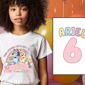 Blue Custom Birthday Girl Shirt Blue Dog Birthday Shirt Personalized Birthday Party Shirt Toddler Shirt Birthday Shirt Two Sided Kids
