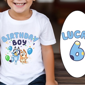 Blue Custom Birthday Boy Shirt Blue Dog Birthday Shirt Personalized Birthday Party Shirt Toddler Shirt Birthday Shirt