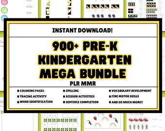 900+ Pre-K Kindergarten Worksheets Bundle, Printable Activities, Editable Workbook (Digital Download)