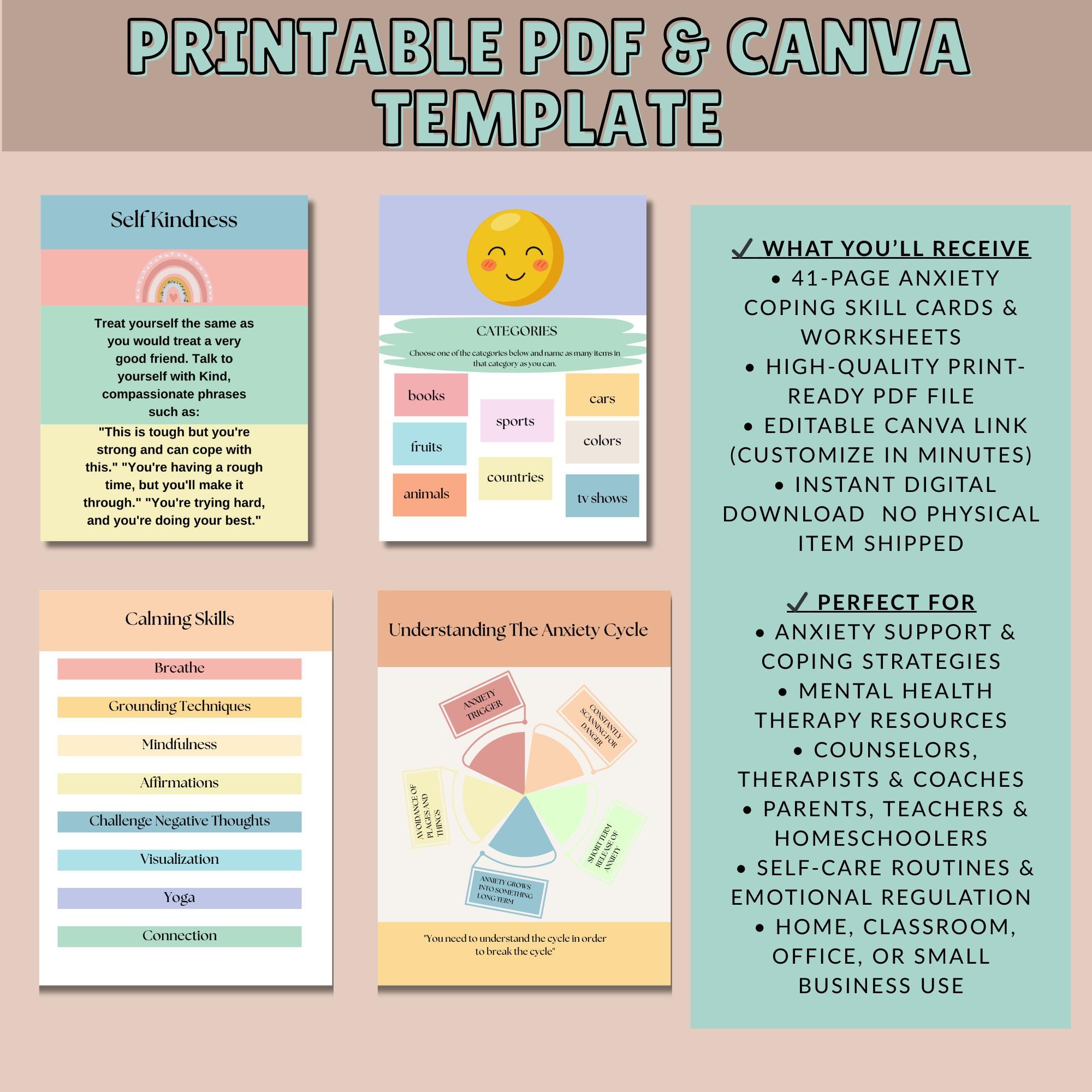 Editable Anxiety Coping Skills Flashcards | Mental Health Printable ...
