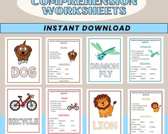 Reading Comprehension Worksheets for Kids | Printable Short Passages | Kindergarten & 1st Grade Reading | 74 Pages