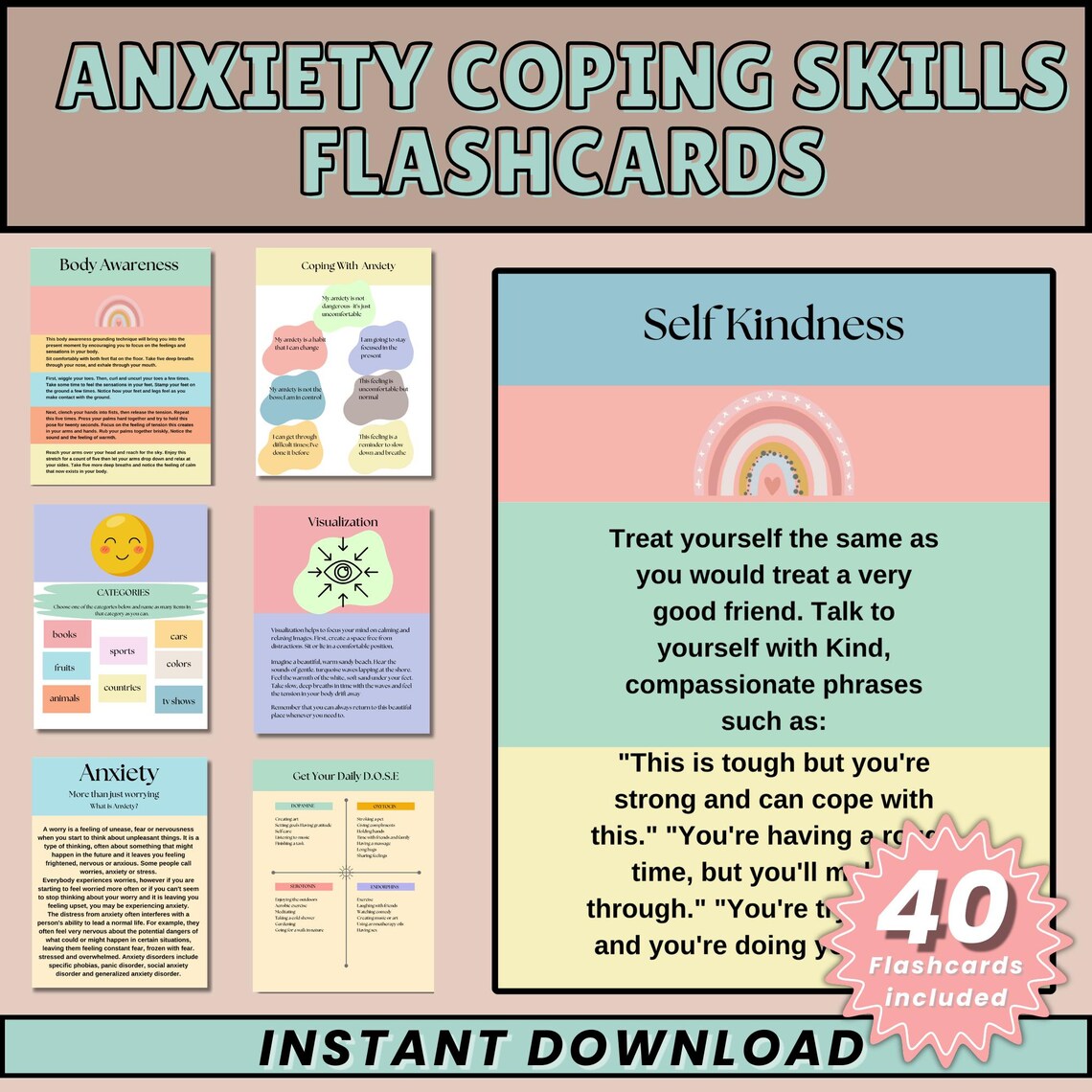 Editable Anxiety Coping Skills Flashcards | Mental Health Printable ...