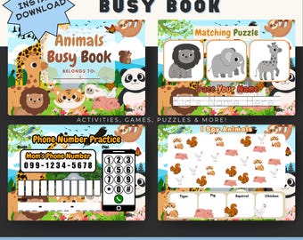 Animal Busy Book Preschool-Kindergarten 65 Page Printable Activity Book
