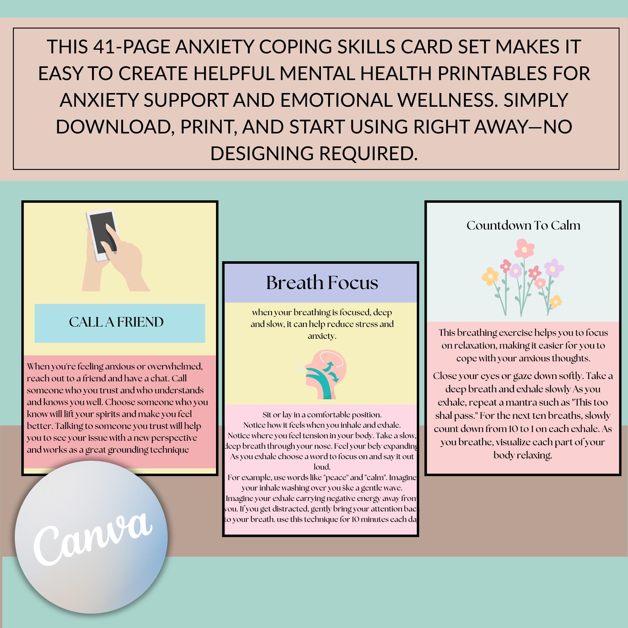 Editable Anxiety Coping Skills Flashcards | Mental Health Printable ...