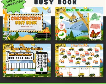 Construction Busy Book Preschool-Kindergarten 64 Page Printable Activity Book
