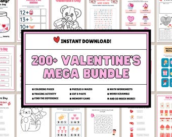 Valentine's Day Activity Bundle | 200+ Pages, Kids Games (Instant Download)
