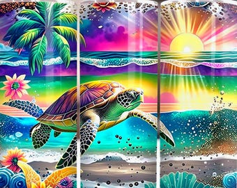 Vaso de tortuga marina con diseño de atardecer en el océano, sublimación, 20 oz, delgado