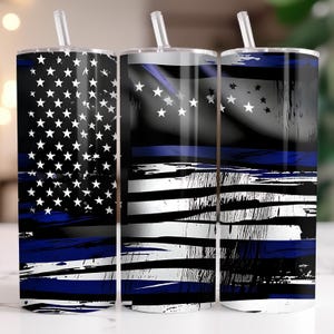 Distressed Thin Blue Line Flag Tumbler Wrap - Patriotic Digital Design for 20 oz Skinny Tumbler