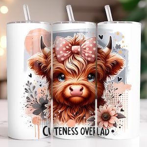 Highland Kuh Tumbler PNG, süße Kuh Sublimation Wrap, 20 Unzen Farm Animal Design, Country Aesthetic Digital Download