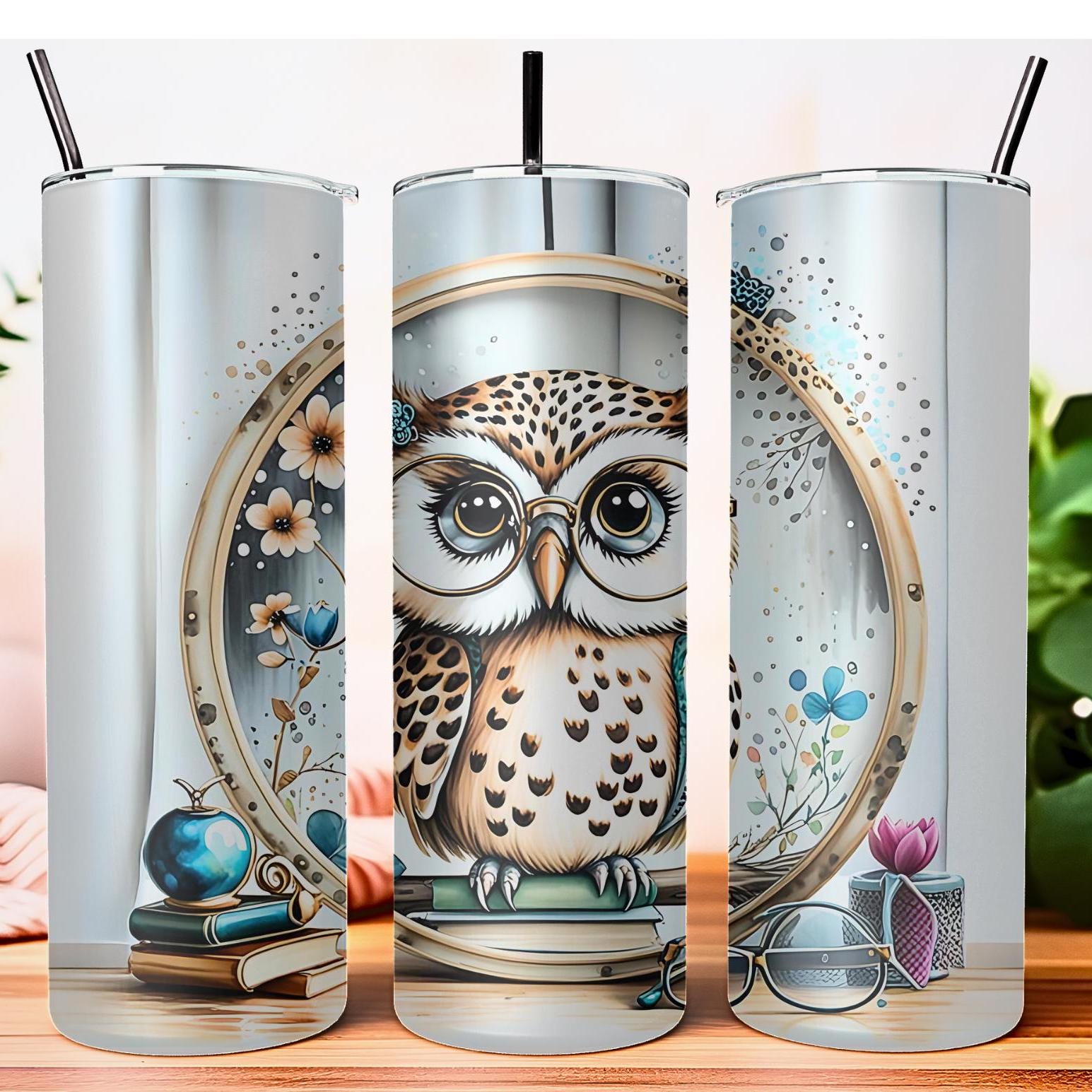 Wise Owl Tumbler Wrap - Adorable Book-Loving Owl in Glasses for 20 oz Tumbler