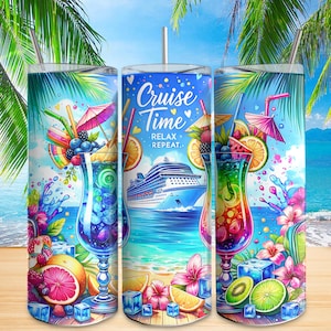 Cruise Tumbler Wrap PNG, Tropical Vacation Sublimation, 20oz Tumbler Digital Design, Beach Cocktail Travel Mug