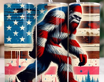 Patriotic Bigfoot Tumbler Wrap: American Flag Sasquatch PNG (Digital Download)
