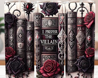 Gothic Book Spine Tumbler Wrap: Dark Romance Villain Roses (20oz PNG Digital Download