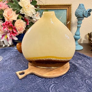 MCM Large Blown Glass Art Deco Vase - Vintage - 10” Tall