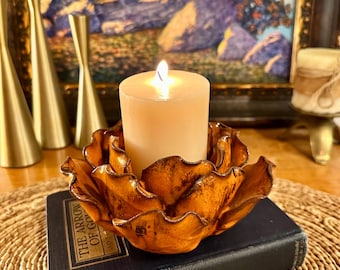 Vintage Handcrafted Pottery Votive Tealight Candle Holder Lotus Flower - As Is