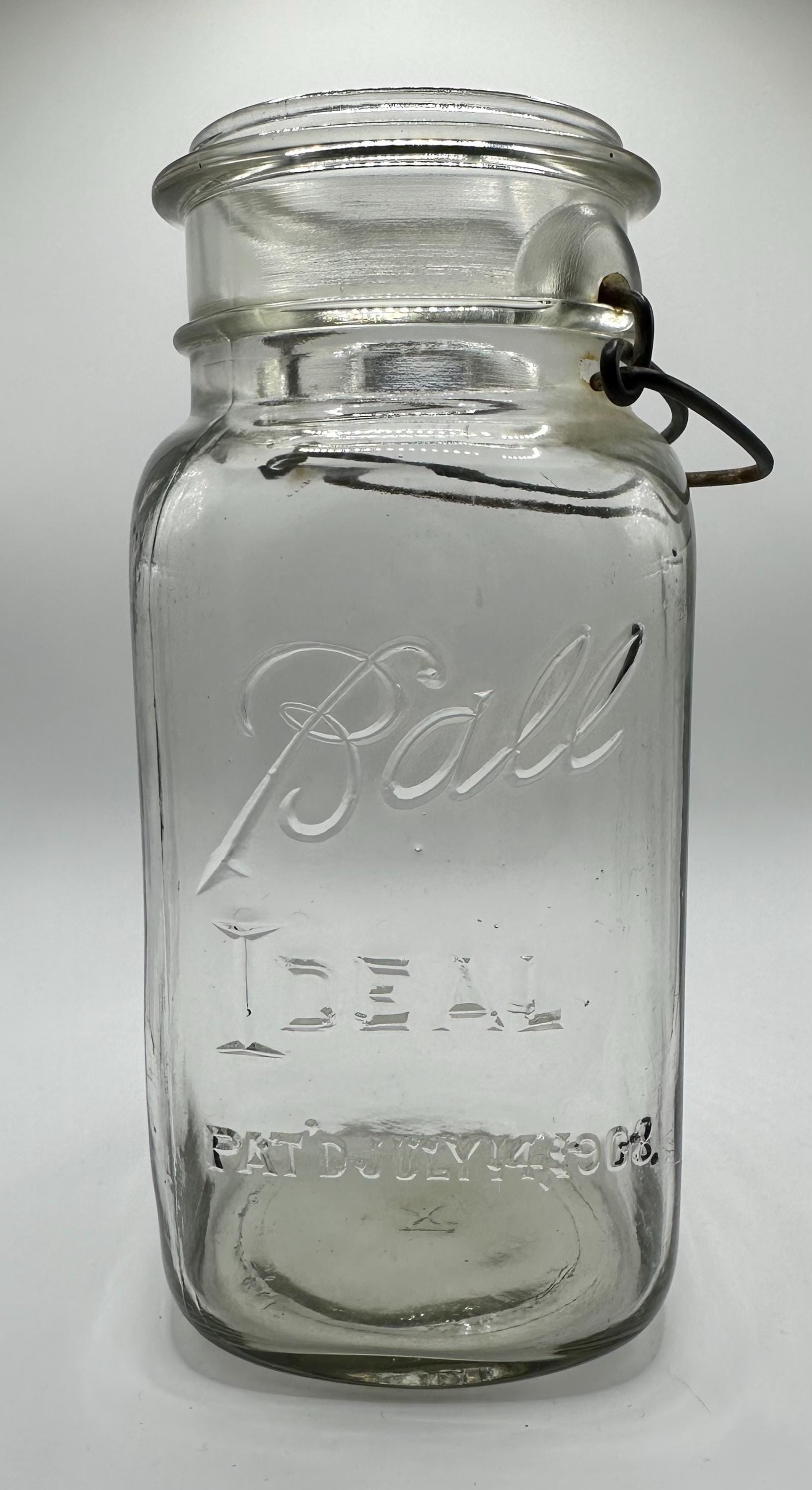 Antique Ball Ideal Glass Jar Without Lid and With Wire Closing Patented July 14,1908