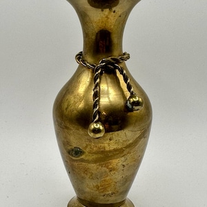 Small Brass Vase with Tassels Design - As Is - VTG - 6” Tall