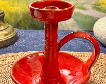 Vintage Bitossi Red Italian Chamberstick Candle Holder - Signed Italy 6865 P. V.
