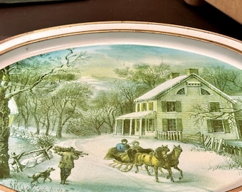 Currier and Ives MCM Vintage Tray “The American Homestead - Winter” - As Is