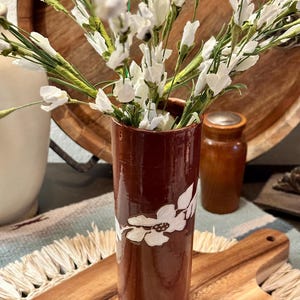 Hand Painted Signed EAS Cylinder Vase with Crazing - Vintage 70s - As Is - 7 1/2”