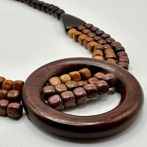 Unique Artisan Crafted Wood Tribal Necklace 9”