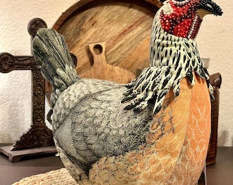 John Derian Chicken Pillow with Beaded Face - Collectors Item
