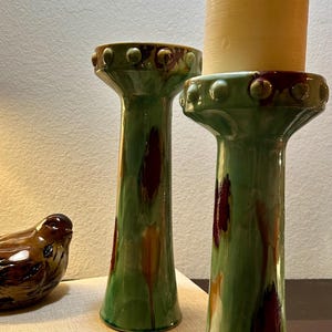 Ceramic Candlestick Holder Drip Glaze Studio Pottery Unsigned - (Set of 2)