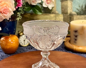 Evita Merci Cherie Lead Crystal Frosted Ribbon Beaded Pedestal Bowl, made in Germany